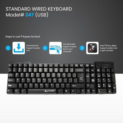 ProDot Alive USB Wired Keyboard Floated Key I Plug & Play Technology I 104 Keys I Rupees Key I 1.2m Wired I Spill Resistant Design I Compatible with Windows, iOS, Linux with 1 Year Warranty
