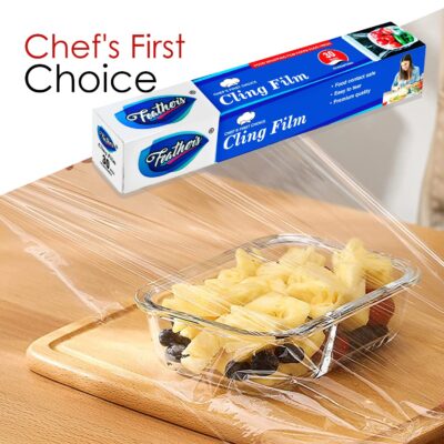 Feather’s Cling Film Food Wrap | Biodegradable | Multipurpose Food Wrapper | Eco-Friendly | Food Grade Quality for Sandwich, Fruit, Rolls, Lunch | Non-Stick | Microwave Safe (Pack of 1, 30m)