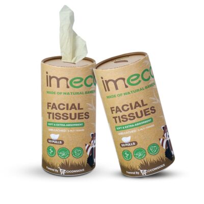 IMECO Bamboo Facial Tissue Paper Cylindrical Box | 100 Pulls (Pack of 2) | Natural & Biodegradable| Chemical-Free & Disposable Napkins | Soft, Eco-Friendly Tissues for Travel, Car & Daily Use