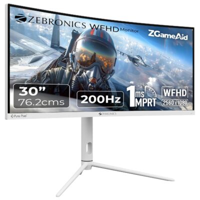 ZEBRONICS N30A 30" (76.2 cm) 1500R Curved Ultrawide Gaming Monitor, WFHD 2560x1080, 300Nits, 200Hz, 1ms MPRT, HDR10, 99% sRGB | 95% DCI-P3, Adaptive Sync, 2 x DP | 2 x HDMI | 1 x 3.5mm
