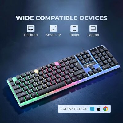 Geonix Cruiser K5, Wired Gaming Keyboard, 104 Keys, 1.5m Cable, 12 Multimedia Keys, USB Interface, RGB Colour, Plug and Play