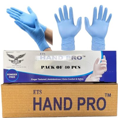 Nitrile Gloves, Disposable Powder Free Examination Hand gloves, True Blue Color, Food Grade (Medium, Pack of 40Pcs)