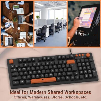 Ant Master 01 New Gen Full Size Wired Office Keyboard | 98 Keys Compact Layout with 4 Multimedia Keys | Membrane Switches | 5M Clicks Life | Windows/Mac/Linux Compatible – Black