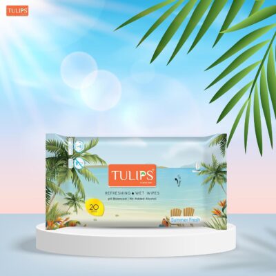 TULIPS Refreshing/Facial Wet Wipes/Skin Cleansing Wet Wipes/Makeup Remover Wipes/Facial Wipes - Summer Fresh with Green Tea Leaf Extract (Pack of 3)