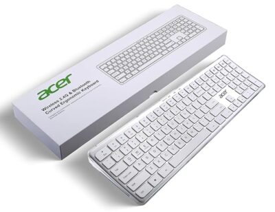 acer Clearview Curved Transparent Wireless Rechargeable Keyboard I Dual Connection Bluetooth + 2.4 G I Multi-Device Connection with 3 Bluetooth Connect I Supports iOS, Android, Windows, MAC System