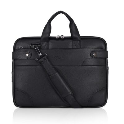 EXIM Office Bag for Man 15.6 inch Vegan Leather Laptop bags Men Use Briefcase Messenger Premium Side Bags -Black