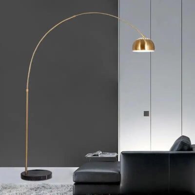 HDC Golden Huge Arc Floor Lamp for Living Room | Modern Luxury Standing Lamp with Heavy Black Marble Base | Tall Over The Sofa Arched Reading Light | Contemporary Mid-Century Gold Arc Lamp