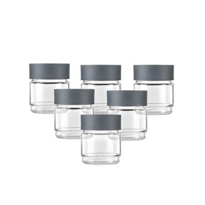 CELLO Modustack Glassy Storage Jar Set of 6, (500 ml x 6), Grey | Food Frade, Stackable & Space Saving Fridge Container Set| Transparent Airtight Kitchen Glass Jar For Cookies Snacks Pulses Dry Fruits