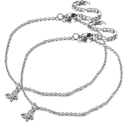 Via Mazzini Fashion Italian Designer Silver Plated Butterfly Anklets for Women and Girls (Anklet0429) 1 Pair