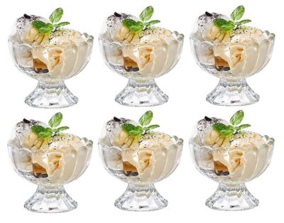 Ice Cream Bowl Set Crystal Clear Cut Glass Cups,Pudding Bowls, Deep Bowl, Transparent Cup, Tableware Set,120ml 6 Pcs