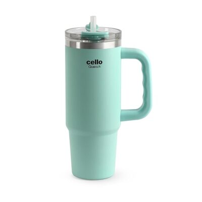 CELLO Quench 600 Stainless Steel Insulated Tumbler with Handle and Straw, 550ml, Mint |Hot & Cold Sipper Bottle with Handle | Cup Holder Compatible for Car | Coffee Mug for Office & Travel