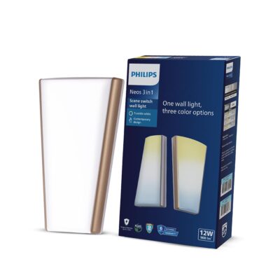 Philips 12W 3 Colours in 1 Decorative Wall Light | Neos Gold Scene Switch Wall Light for Decoration | Colour : Tunable White, Pack of 1