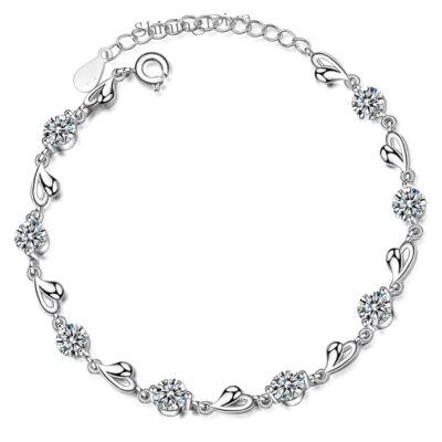 Shining Diva Fashion Platinum Plated Austrian Crystal Heart Bracelet for Women and Girls (11940b), silver, free