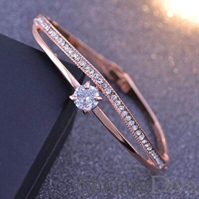 Shining Diva Fashion Stylish 18k Rose Gold Plated Crystal Bangle Bracelet for Women-(9814b)