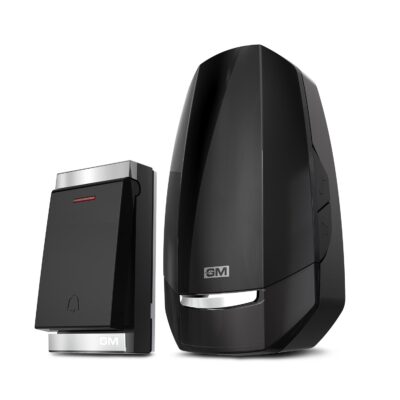 GM 4094 Gusto Wireless Plug-in Doorbell – 32 Selectable Melodies, Volume Control, Shuffle & Flashing Light, Battery-less Remote, LED Indicator, Compact Wall-Mount (Black)