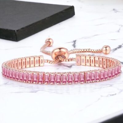 Peora Baguette Stone Studded Adjustable Tennis Bracelet Stylish Fashion Jewellery Valentines Gift for Women & Girls