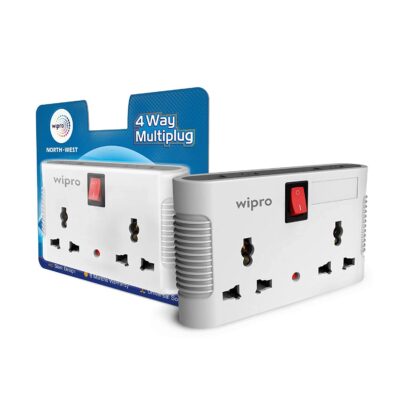 Wipro 4 Way Multiplug Adaptor with 2 Universal Sockets |Inbuilt Surge Protection & Power supply Indicator | Compact & Light weight | 6Amp Multiplug socket for Home, Office | Pack of 1 (White)