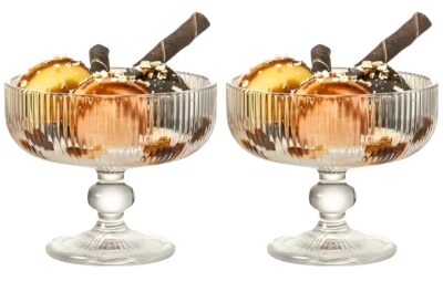 Sundae Ice Cream Glass Bowl, Stripes Clear Glass Fruit Parfait Cups, Glass Dessert Cups for Sundae, Ice Cream, Fruit, Salad, Cocktail (270ML, Pack of 2)