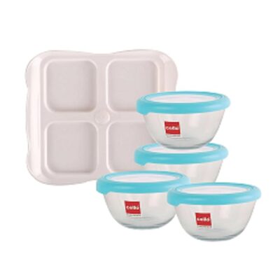 Cello Snack Tray Set, Serving Bowls, Microwave Safe, 320 ml Each (Set of 4) with Tray