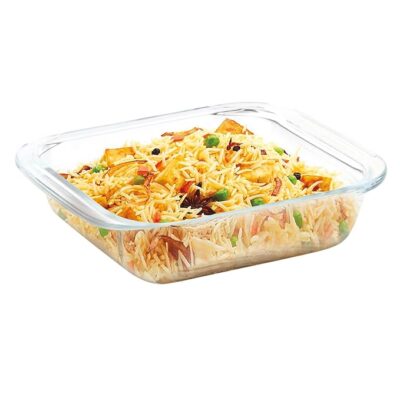 ATTRO Glassox Borosilicate Square Glass Baking Dish Microwave Oven Safe Freezer Safe Baking Tray Serving Dish Bakeware- 850ml, Transparent