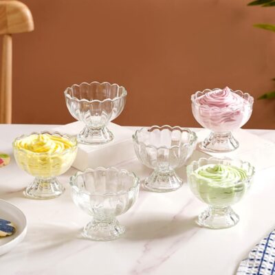 Nestasia Glass Bowl Set of 6 for Ice Cream (120ml Each) - Elegant Textured Glass Bowls for Sundae, Sweets & Pudding | Food-Safe & Scratch-Resistant - Perfect for Gifting