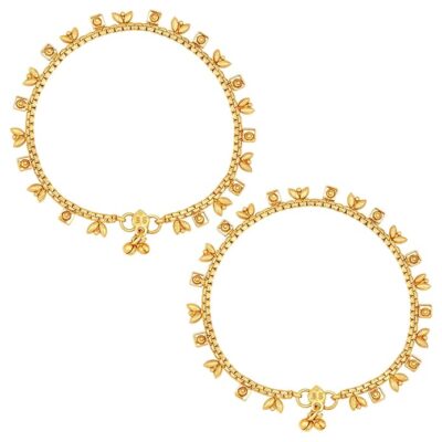 Peora Gold Plated Thin Anklet Fancy Payal Stylish Fashion Jewellery Gift for Women & Girls