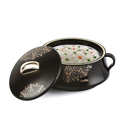 CELLO Midas Insulated Inner Steel Casserole for Roti, 1500ml, Black | Hot Box for Kitchen | Hot Pot for Home| Chapati Box | Locks in The Cold & Heat for Long | Serving Bowl with Lid