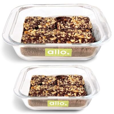 Allo Borosilicate Square Glass Baking Dish, Baking Tray, Oven and Microwave Safe, Set of 2 900ml, 1800ml, Transparent