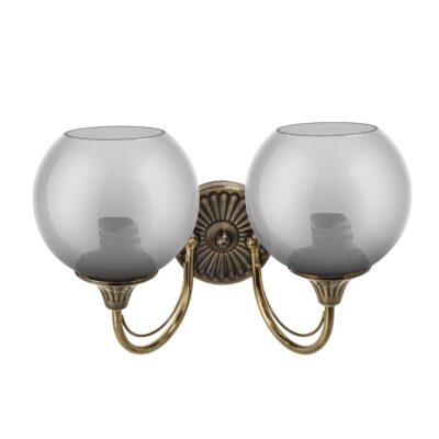 Wipro BeuHome Double Wall Light BW04 | Premium Indoor Decorative Light with Smokey Glass & Brush Antique Nickel Design | Surface Mounted Classic Wall Light | E27 (2H, Antique Nickel)