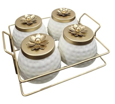 Shiyon Diwali Dry Fruit Jar Container Serving Tray, Snack Organizer Tray, Serving Dishes for Nuts Candies Appetizer (4 Jar)