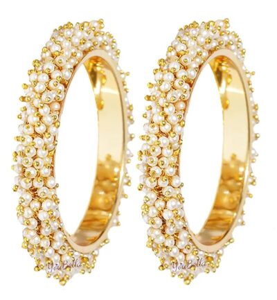 YouBella Jewellery for women Traditional Pearl Studded Gold Plated Bangles for Women and Girls