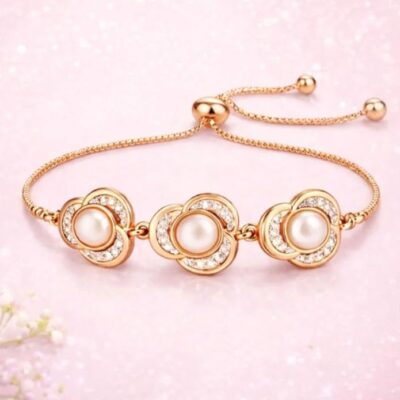 Nilu's Collection Rose Gold Plated Hexagon Shape with American Diamond Adjustable Bracelet for Women and Girls | Anti- Tranish | Anti -Allergy | Office Wear