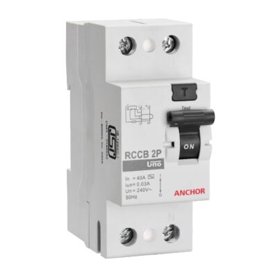 Anchor by Panasonic UNO Series RCCB 63 AMP 100mA Double Pole Residual Current Circuit Breaker (White, 98211)