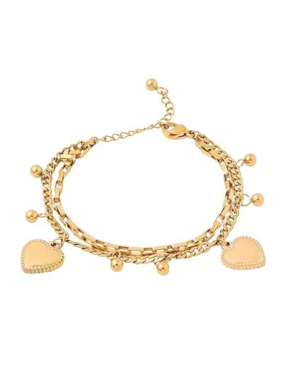Power Edit Collection | Bracelets For Women Stainless Steel Adjustable Multi-Layer Heart Charm Stack Bracelet For Women And Girls | Gold Colour | Anniversary Birthday Gifts