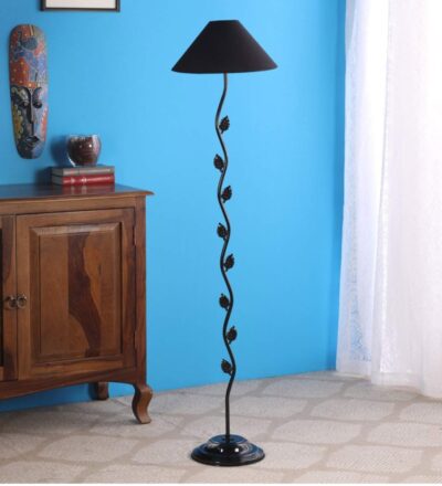 tu casa Black Cotton Shade with Black Metal-Iron Base Floor Lamp | Elegant Standing Lamp for Living Room, Bedroom, Office, Home Décor | (Height : 55 Inch/No Blub Included)