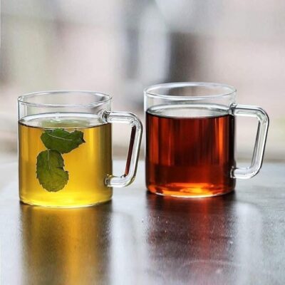 Borosil 305 ml 2pc Vision Classic Delite Tea and Coffee Mug Set | Made in India Borosillicate Glass, Microwave Safe, Scratch Resistance, Lightweight | Cup Set for Chai, Green Tea, Milk | Transparent