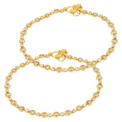 Gold-Plated Crystal Traditional Anklets/for Girls and Women | Elegant Alloy Design with Sparkling Crystals | Classic Indian Style with Gold Plating | Perfect for Festivals, Weddings