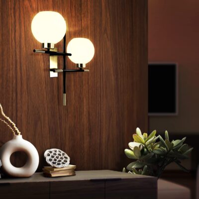 Wipro BeuHome Double Wall Light BW03 | Premium Indoor Decorative Light with Contemporary Sleek Design | Surface Mounted Classic Wall Light for Bedroom, Living Room | E27 (2H, Matte Nickel)