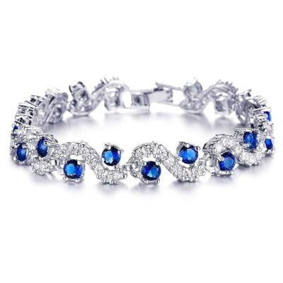 Shining Diva Fashion Valentine Gift for Girlfriend Wife Royal Blue Crystal CZ Silver Plated Stylish Bracelet Gifts for Girls Women(9576b)