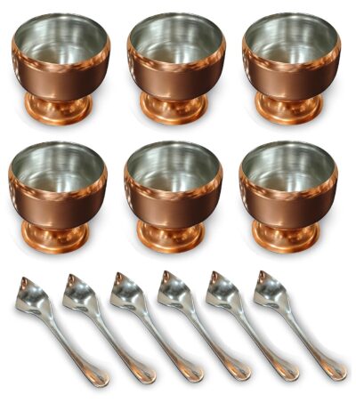 Dynore Stainless Steel Copper Plated Apple Shape 6 Ice Cream Cup with 6 Ice Cream Spoon- Set of 12