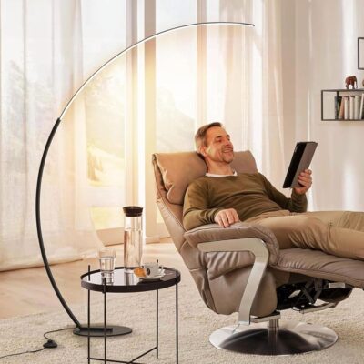 Décor Chronicle Modern Spiral Floor Lamp, Black Vertical Rods, 3-Mode LED Light (Warm, Natural, Cool White), Decorative Standing Lamp for Living Room and Bedroom Corners