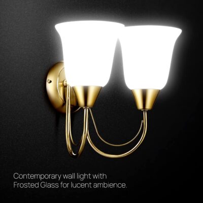 wipro BeuHome Double Wall Light BW05 | Premium Indoor Decorative Light with Frosted Glass | Contemporary Sleek Design | Surface Mounted Classic Wall Light | E27 (2H, Brush Bronze)