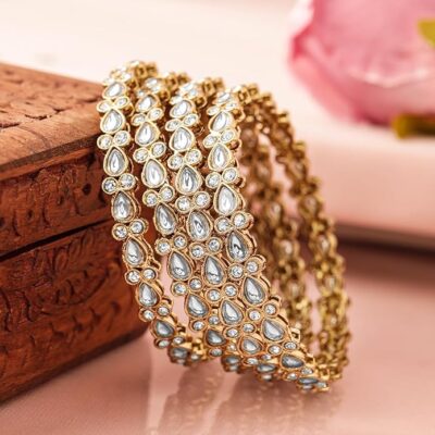Rubans Bangles Set of 4 Kundan Studded Ethnic Stylish Trendy Jewellery Gift for Women & Girls