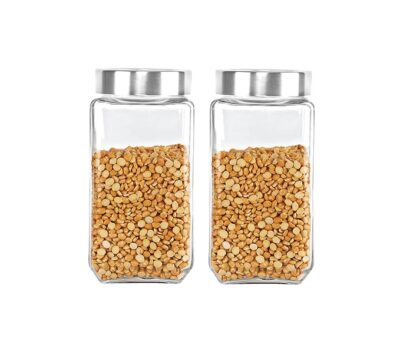 CELLO Qube Fresh Glass Storage Jar with See Through Lid Set of 2, (1000ml x 2), Transparent | Food Frade, Stackable, Easy Storage Jar | Air Tight Kitchen Glass Jar For Cookies Snacks Pulses Dry Fruits