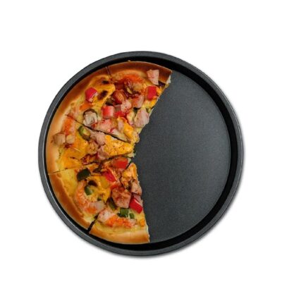 Big Box 10 Inch Carbon Steel Pizza Tray | Non-Stick Bakeware | Round Shape Plate Cake Pan Baking Mould | Used in Serving Microwave Oven Tools | Black (24 cm)