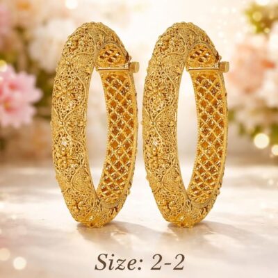 ACCESSHER Set of 2 Gold Plated Traditional Rajwadi Jewellery Inspired Ethnic Filigree Style Screw Closure Bangles/Kada/Festive Bangles for Women and Girls
