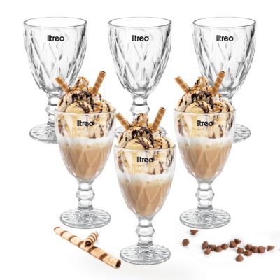 Treo by Milton Regalia Goblet 300 ml I Tall Dessert Bowls with Wide Mouth for Easy scooping Ideal for Serving Sundaes ice Cream or Layered Desserts I for cafes, Parties, or Treats at Home I Set of 6