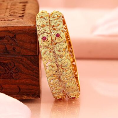 Rubans Set of 2 Gold Plated Bangles Handcrafted Traditional Ethnic Stylish Trendy Jewellery Gift for Women & Girls