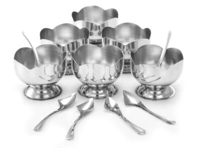 Expresso Stainless Steel Cut Design Dessert Cups & Serving Bowl for Ice Cream/Salad/Fruit/Pudding, Set of 6-150 ML
