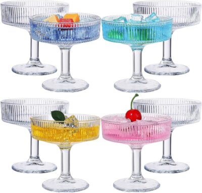 6 Pcs Glass Ice Cream Bowls, 200 ml Glass Dessert Bowls, Vintage Footed Sundae Cups Ice Cream Cups for Dessert, Sundae, Trifle, Fruit, Salad, Snack, Cocktail Ribbed Glassware